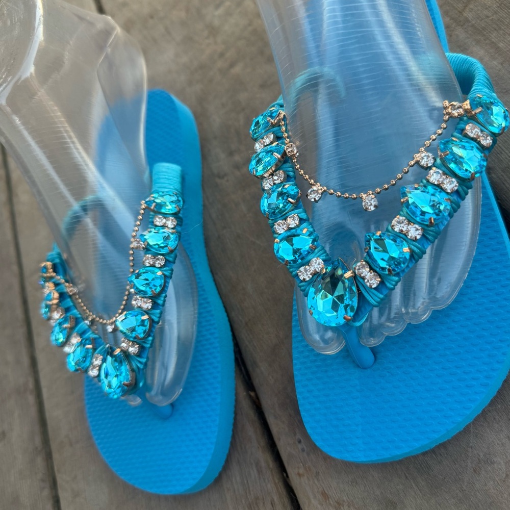 HAVAIANAS Vacation Blue SANDALS HANDMADE size 6 - Picture 1 of 10